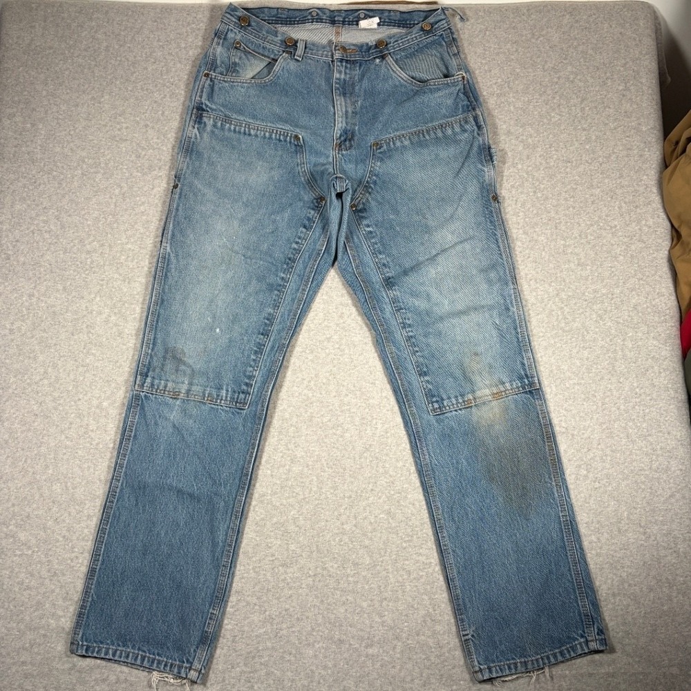 KEY Double Knee Jeans Men's 36x36 (Fits 34x35) Carpenter Denim Blue FLAWS